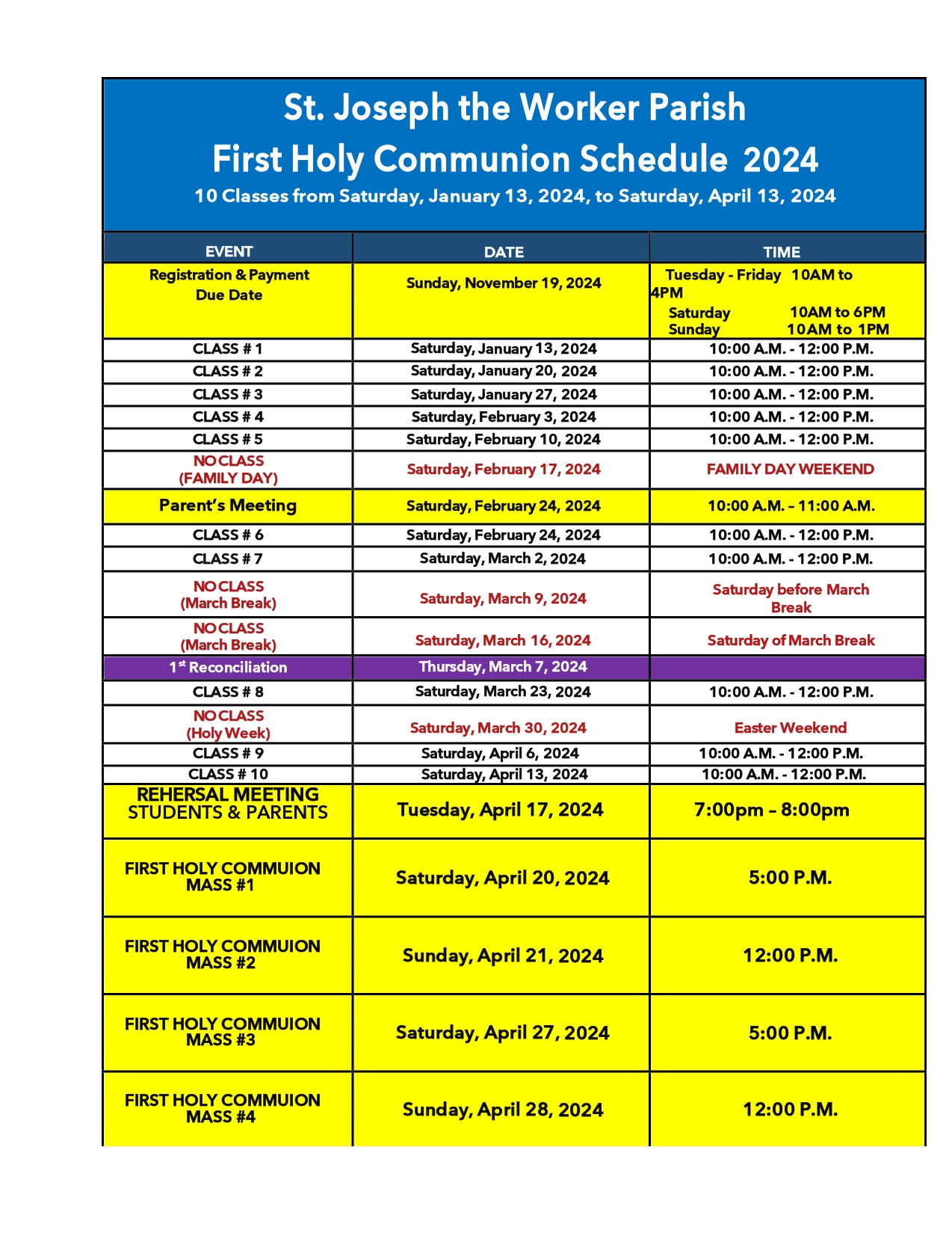 FHC schedule